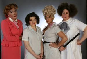 Warden Hope Jenkins (David Cerda), Mary Anderson (Elizabeth Morgan), Big Lorraine (Sydney Genco), and Elsie (Ed Jones). Photo credit: Rick Aguilar Studios